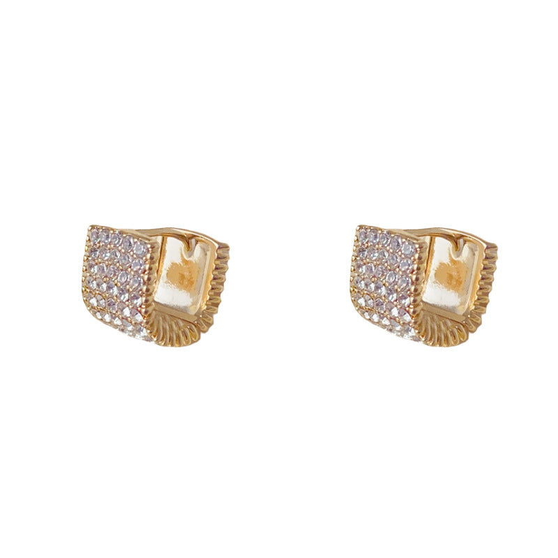 Elegant Full-Zircon Square Hoop Earrings – Minimalist Geometric Design