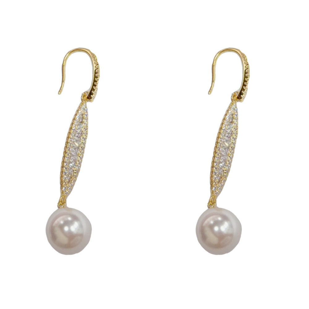 Eaioncol Geometric Pearl CZ Tassel Ear Hooks Gold Silver