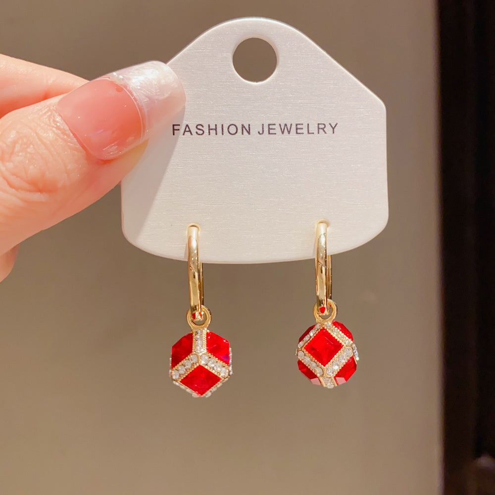 Eaioncol Vintage Red Square CZ Hoop Earrings 14K Gold Plated
