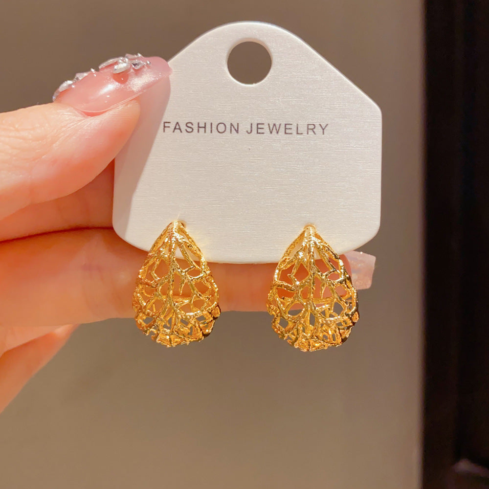 Eaioncol Openwork Teardrop Drop Earrings Gold