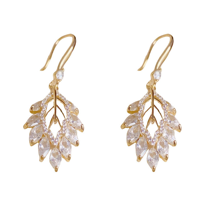 14K Gold-Plated Autumn Leaf Zircon Hook Earrings– Delicate & Sparkling
