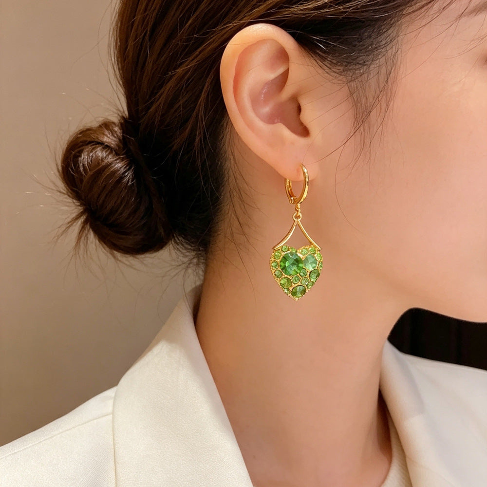 Eaioncol Green Heart CZ Tassel Drop Earrings Gold