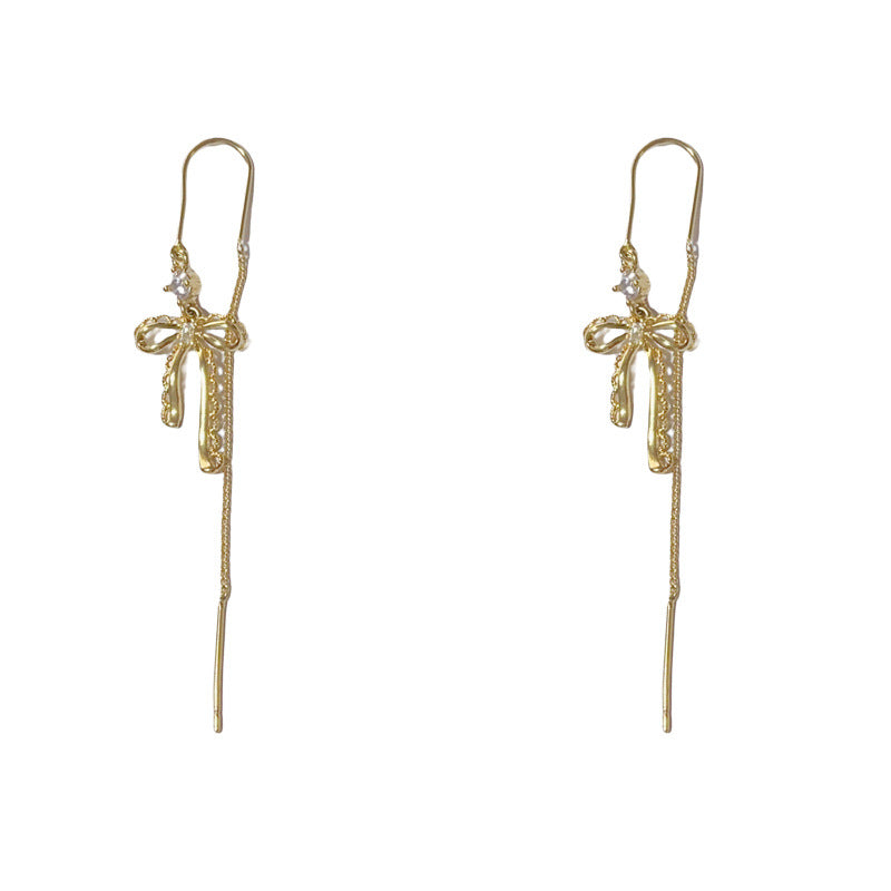 Luxury Metal Lace Bow Threader Earrings – Elegant Design