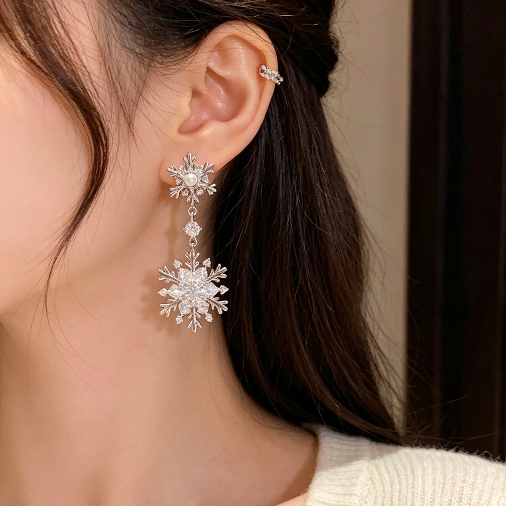 Eaioncol Snowflake CZ Tassel Earrings 14K Gold & Silver Plated