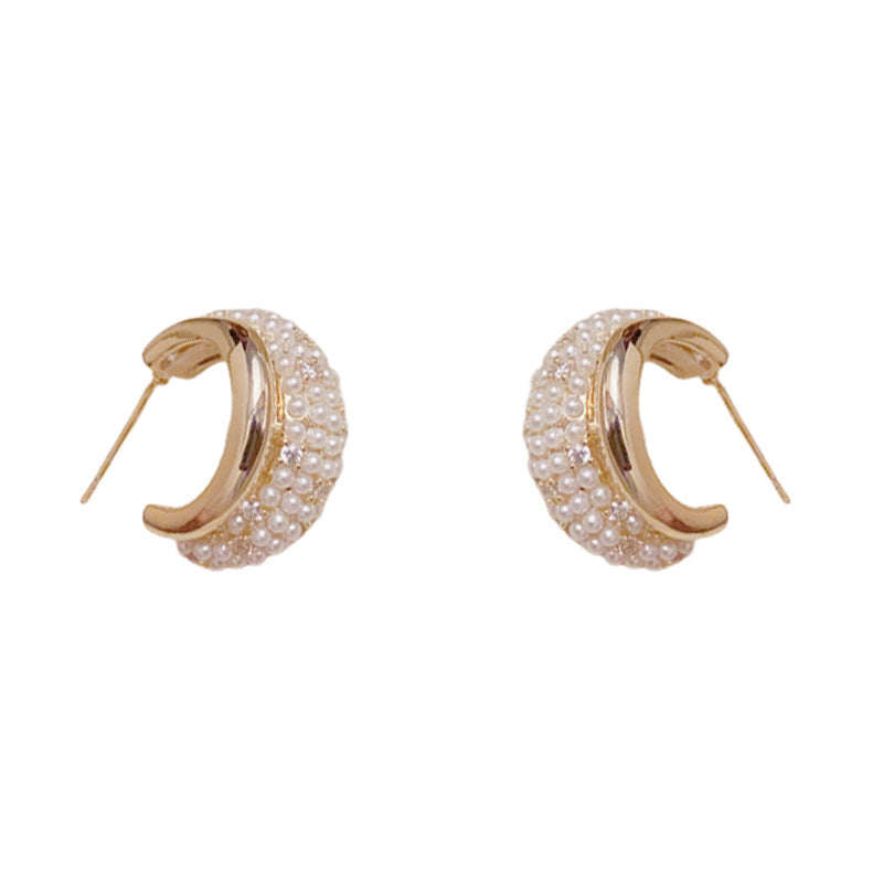 Luxury Zircon & Pearl Double-Layer Stud Earrings – Geometric Design