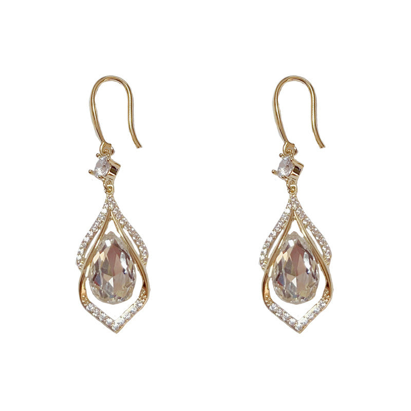 14K Gold-Plated Zircon Waterdrop Long Tassel Earrings -Elegance Design