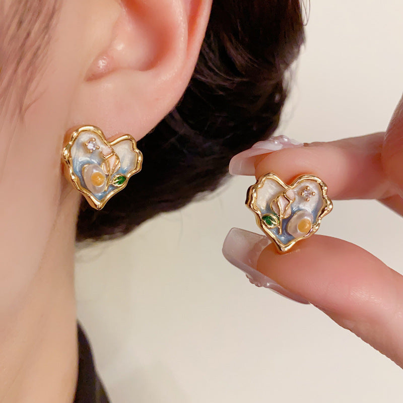 14K Gold-Plated Floral Heart Stud Earrings – Sweet Minimalist Design