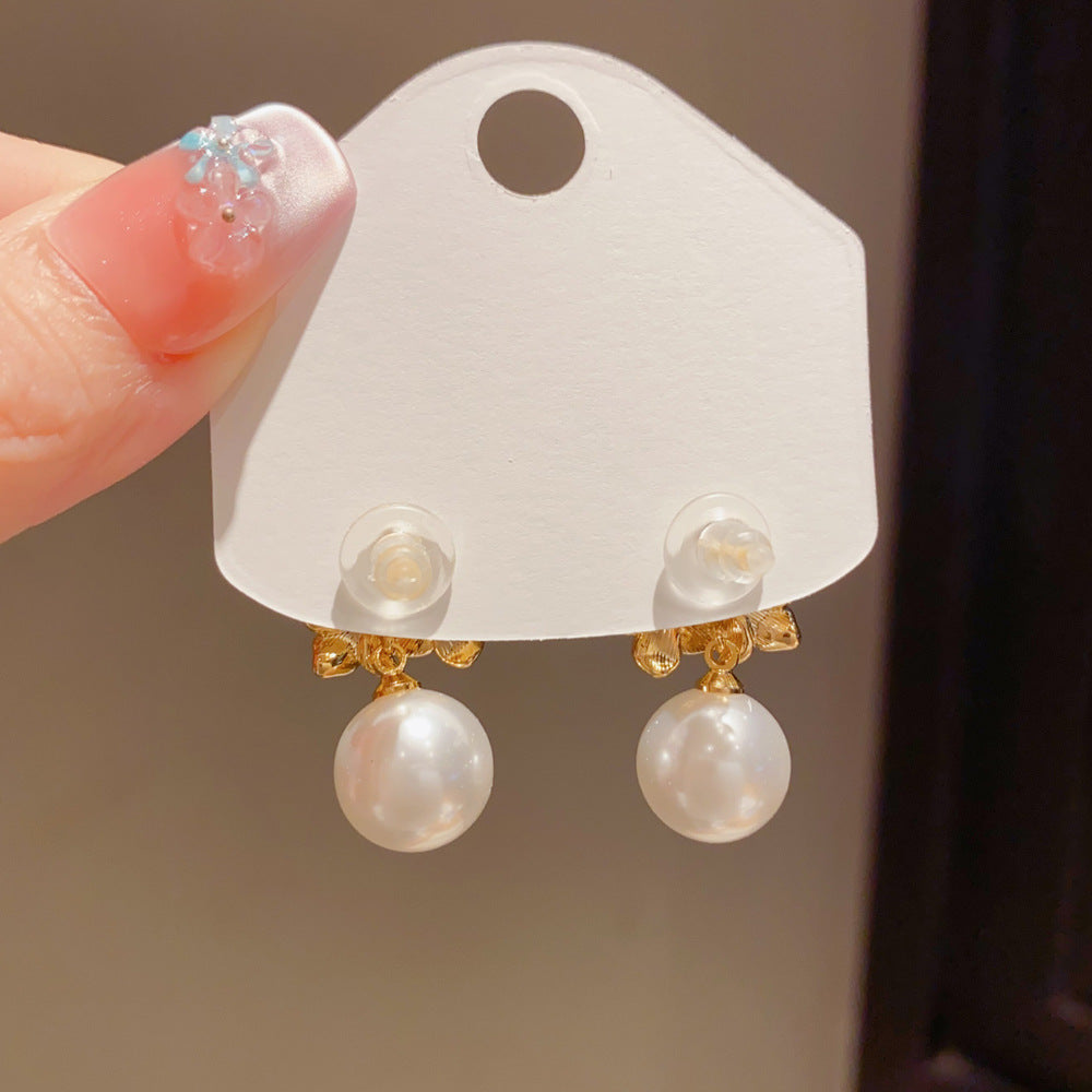 Eaioncol Floral Petal Pearl Drop Earrings 14K Gold Plated
