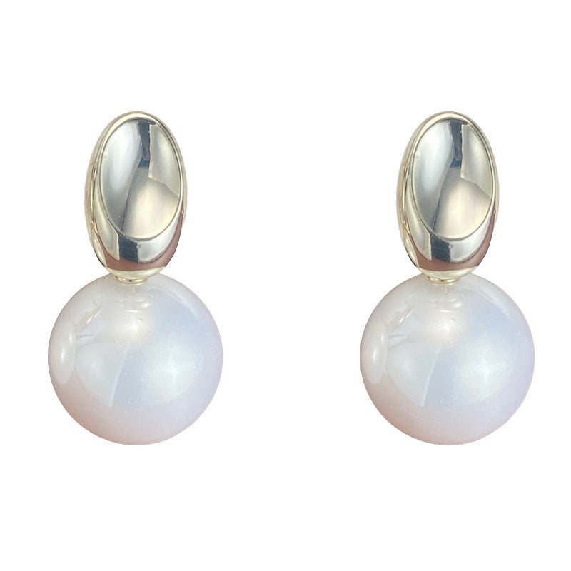 Eaioncol Metal Oval Large Pearl Drop Earrings Gold Silver