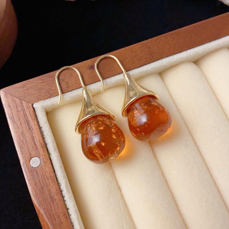 Elegant Imitation Amber Resin Drop Earrings – Unique Geometric Design