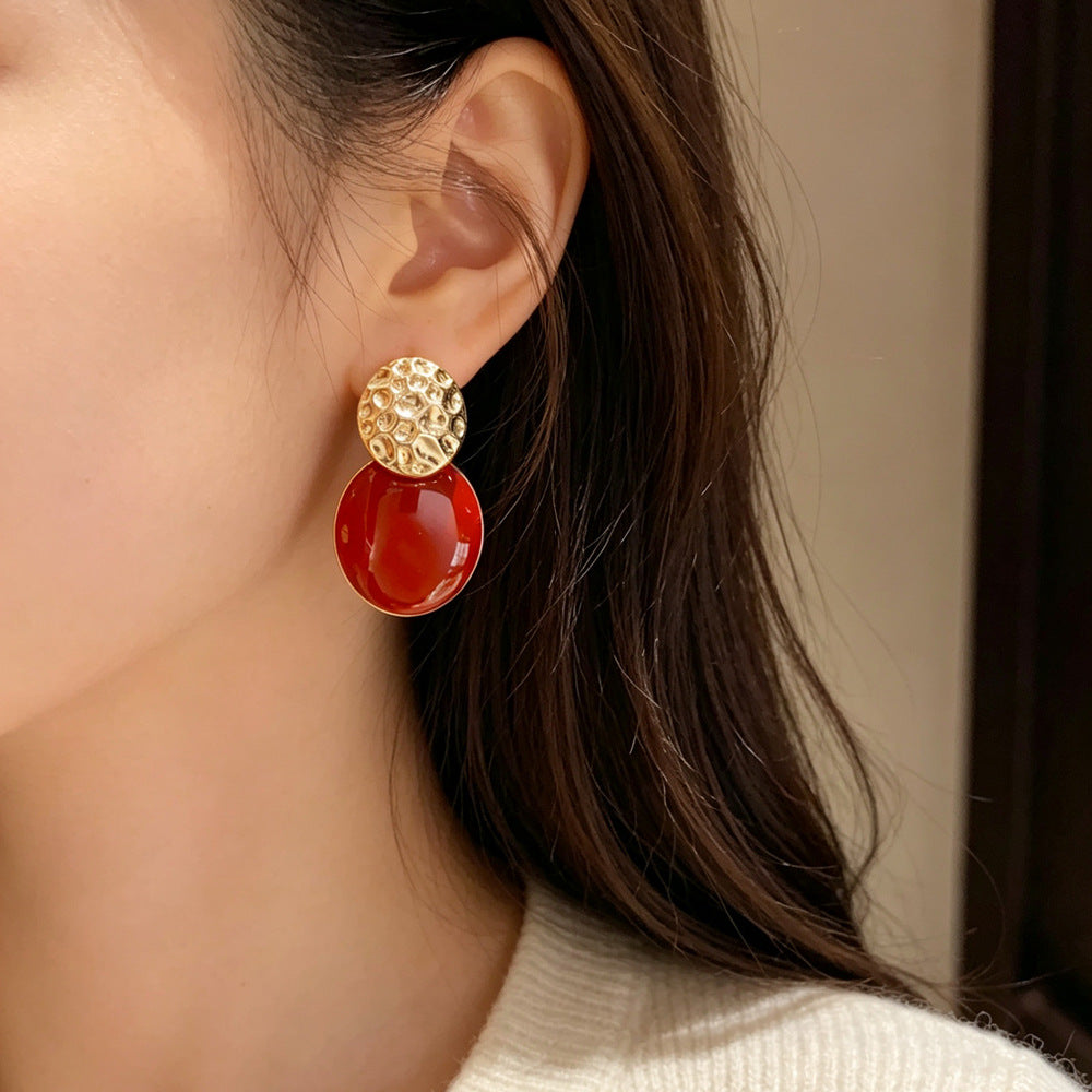 Eaioncol Red Enamel Oval Hoop Earrings Gold