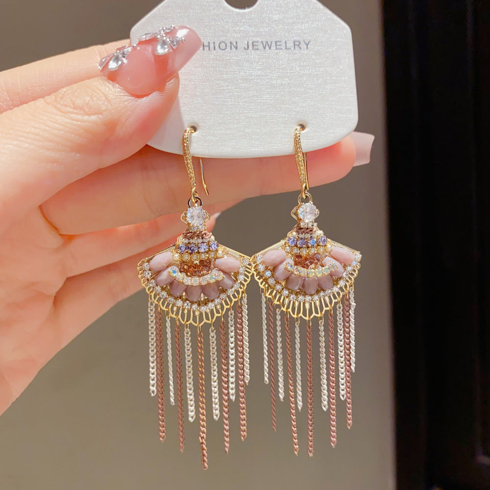 Eaioncol Fan Tassel Ear Hooks Earrings Gold