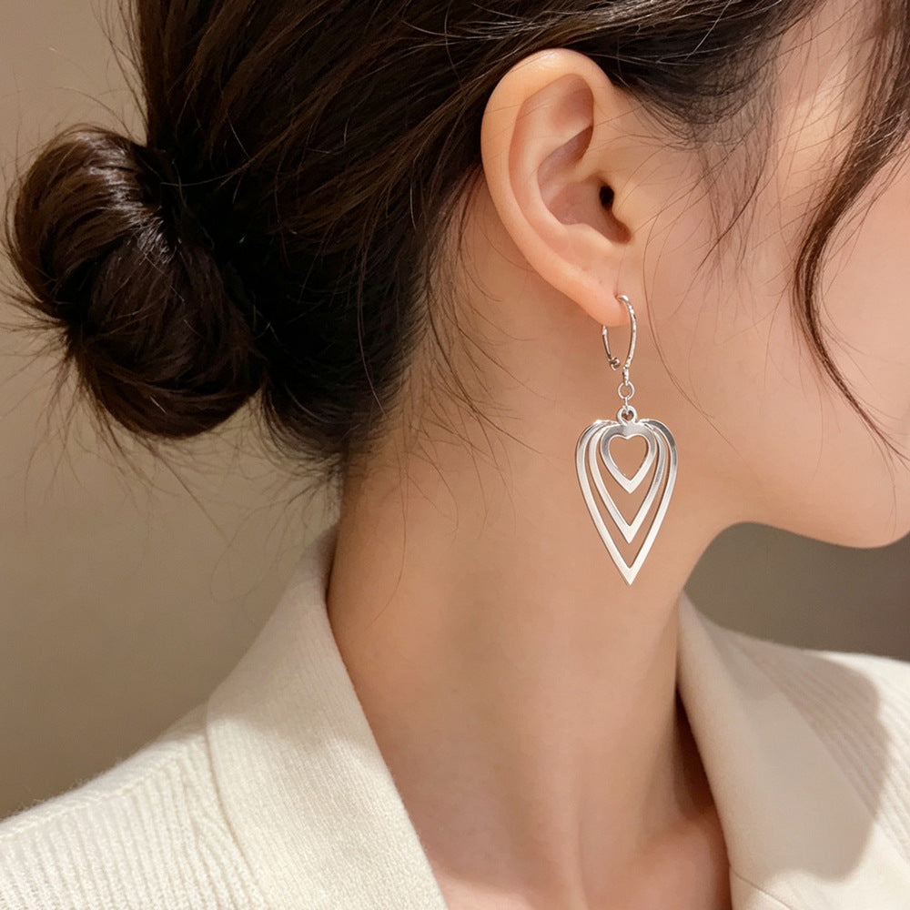 Eaioncol 3‑Layer Openwork Heart Drop Earrings Gold Silver