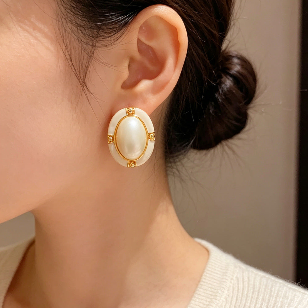 Eaioncol Geometric Oval Stud Earrings 14K Gold Plated