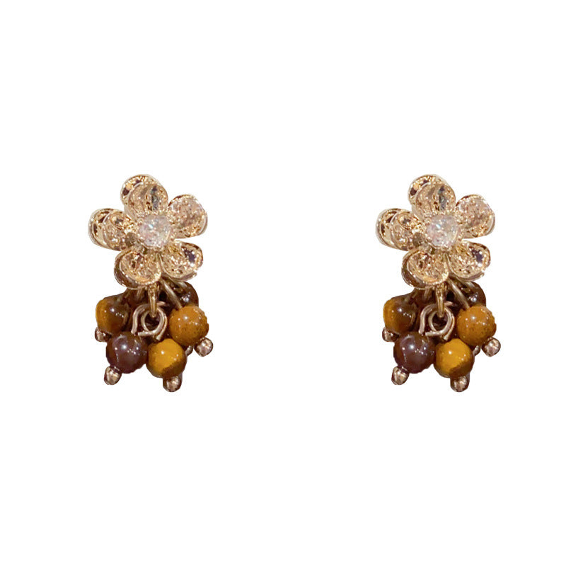 Elegant Tiger's Eye Flower Drop Earrings – Floral Design