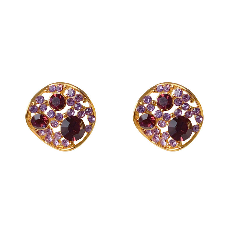 Luxury Full-Zircon Hollow Circle Stud Earrings – Geometric Design