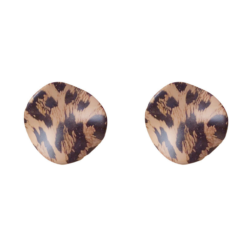 Luxury Leopard Irregular Circle Stud Earrings – French Retro Design