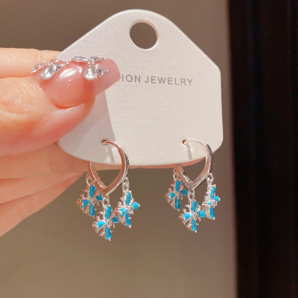 Eaioncol Blue Cross Tassel Hoop Earrings Gold Silver