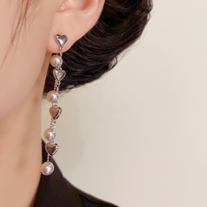 Luxury Metal Heart & Pearl Two-Way Drop Earrings – Elegant Design