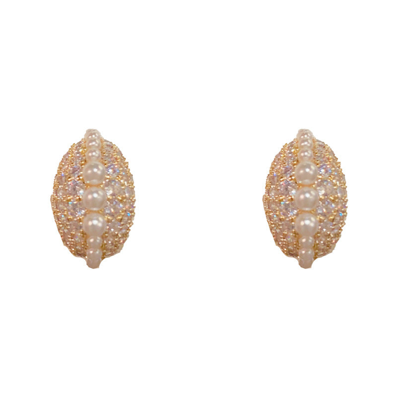 Elegant Zircon Pearl Teardrop Stud Earrings – Minimalist Design