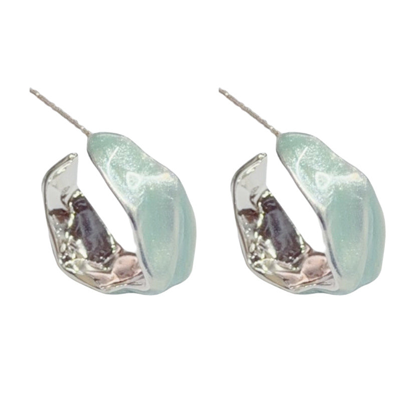 Eaioncol Mixed Color Enamel Irregular Hoop Earrings Green White