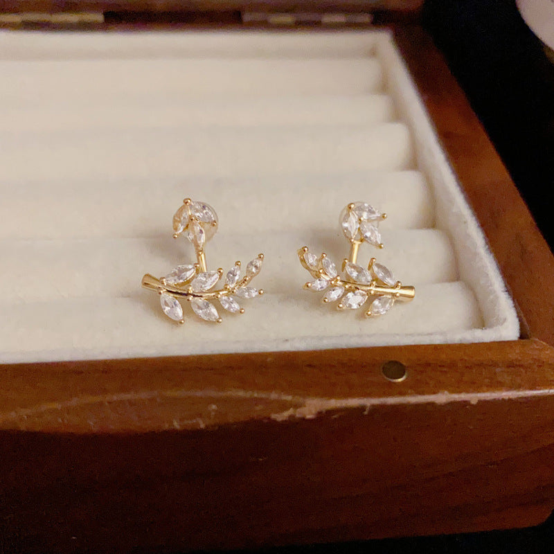 14K Gold-Plated Zircon Wheat Earrings - Luxe Leaf Design