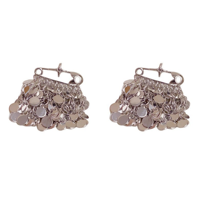 Eaioncol Safety Pin Circle Tassel Drop Earrings Gold Silver