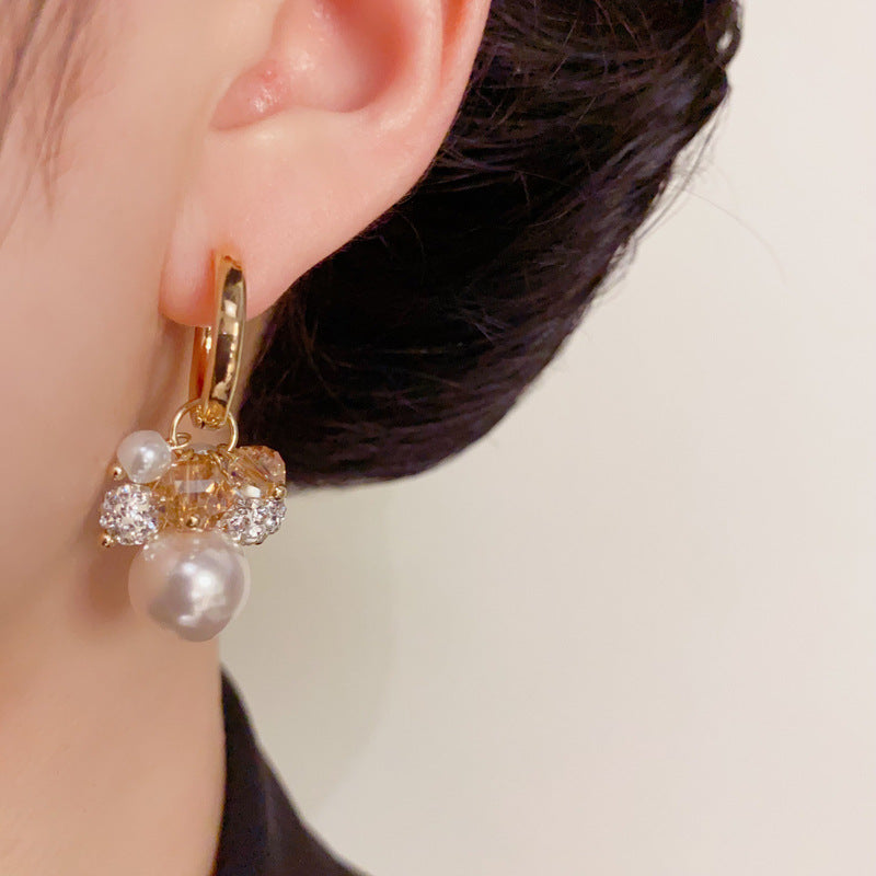 Elegant Zircon Crystal Pearl Tassel Earrings – Geometric Design