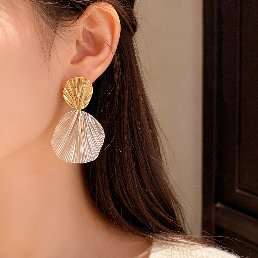 Eaioncol Two-Tone Geometric Drop Earrings 14K Gold Plated