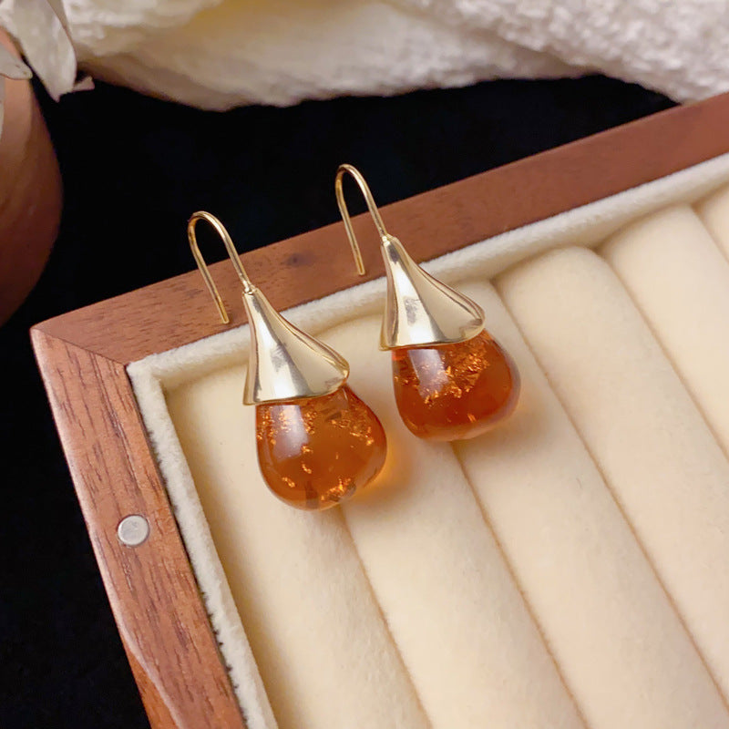 Elegant Imitation Amber Resin Drop Earrings – Unique Geometric Design
