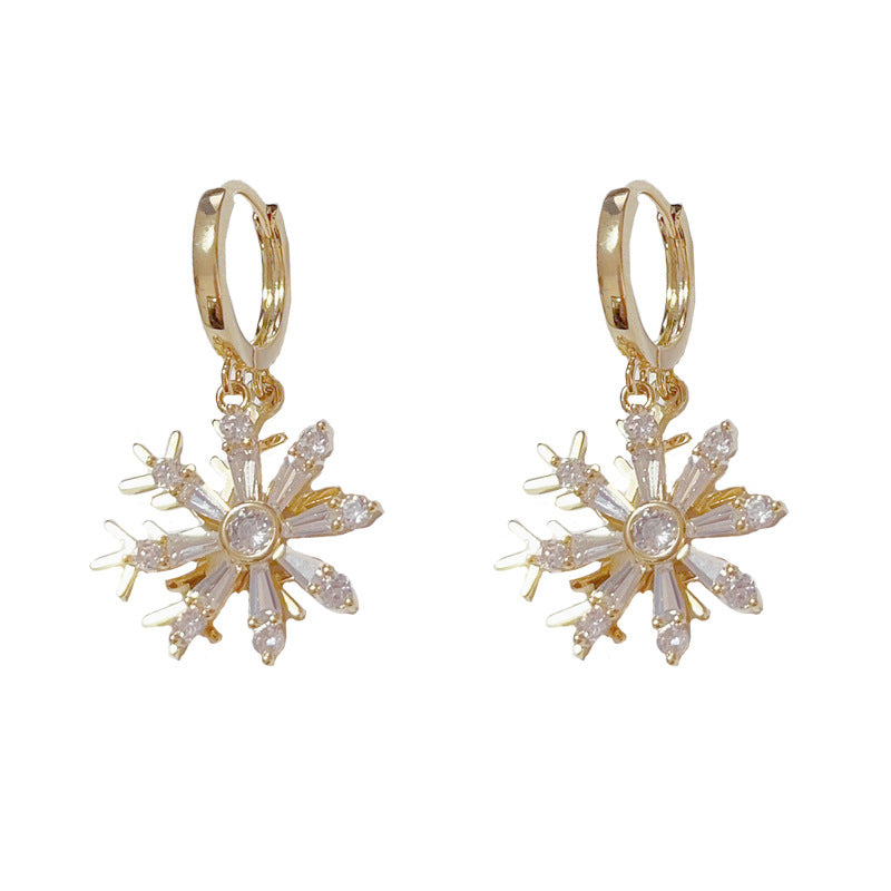 14K Gold-Plated Zircon Double Snowflake Earrings - Festive Elegance