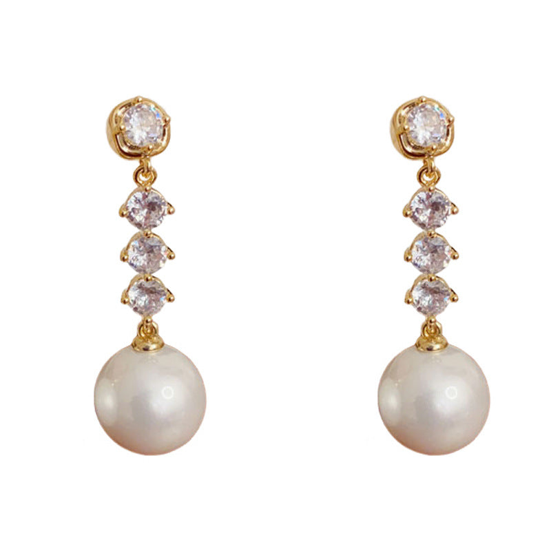 Elegant Zircon Tassel Pearl Drop Earrings – Gentle Geometric Design