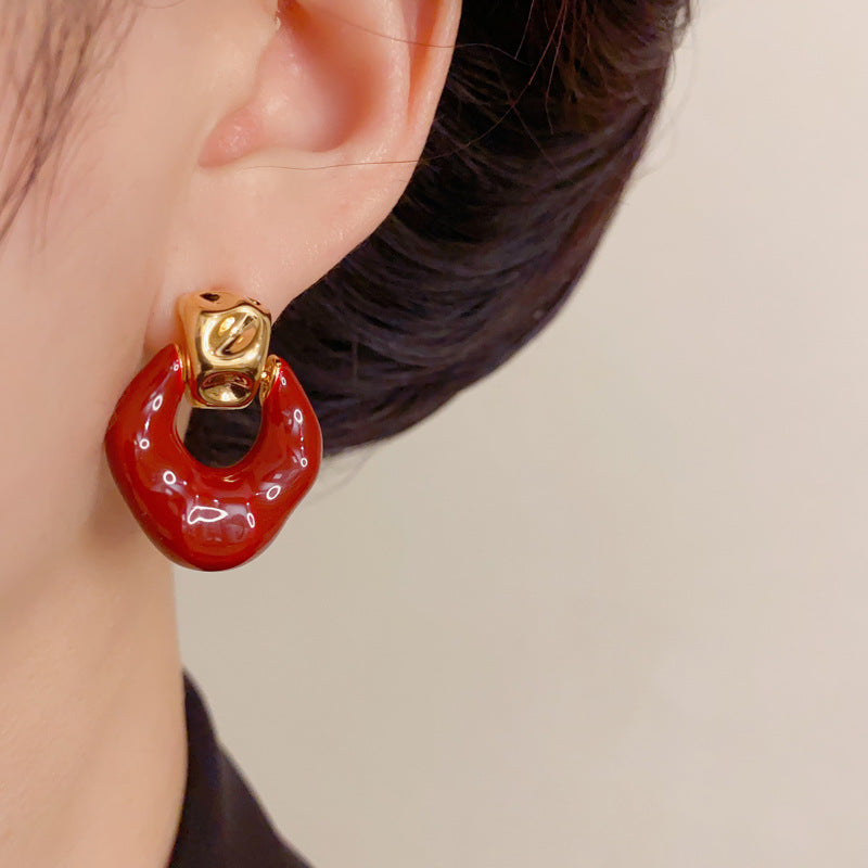 Elegant Drip-Oil Hollow Geometric Drop Earrings – Minimalist Design
