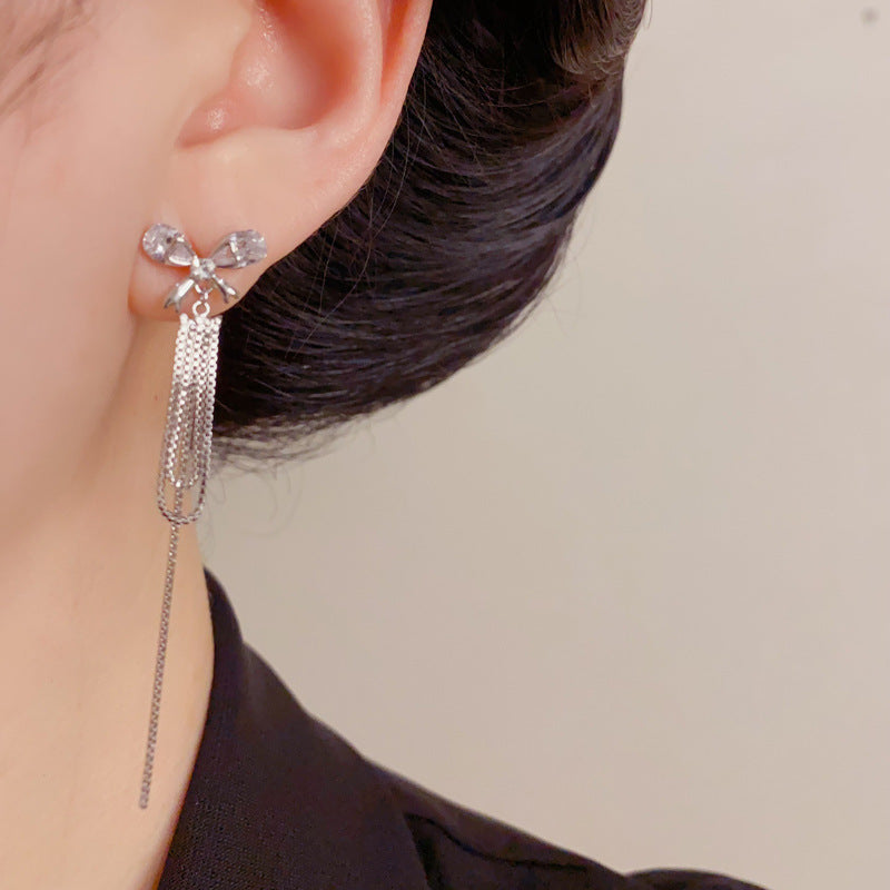 Eaioncol Butterfly Tassel CZ Drop Earrings Gold