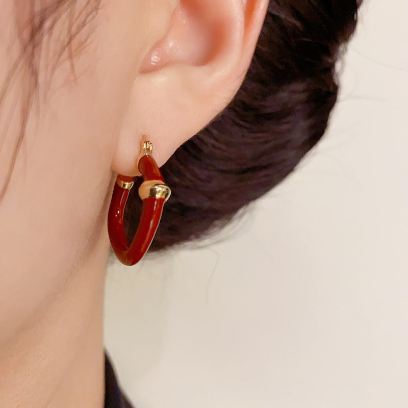 14K Gold-Plated Angora Red Teardrop Hoop Earrings - Chic and Elegant