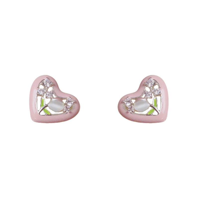 14K Gold Plated Tulip Heart Stud Earrings – Romantic Design