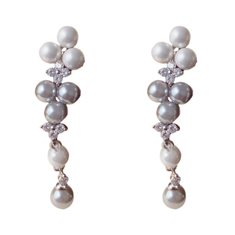 Elegant Zircon Pearl Tassel Drop Earrings – Gentle Long Fringe Design