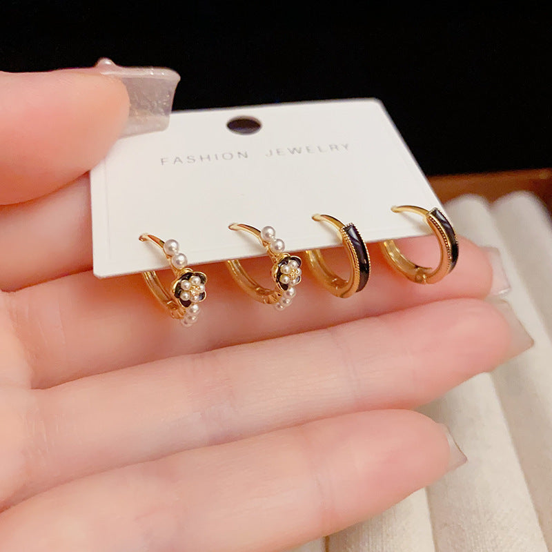 14K Gold-Plated Drip-Oil Flower Earring Set -Sweet & Chic Korean Style