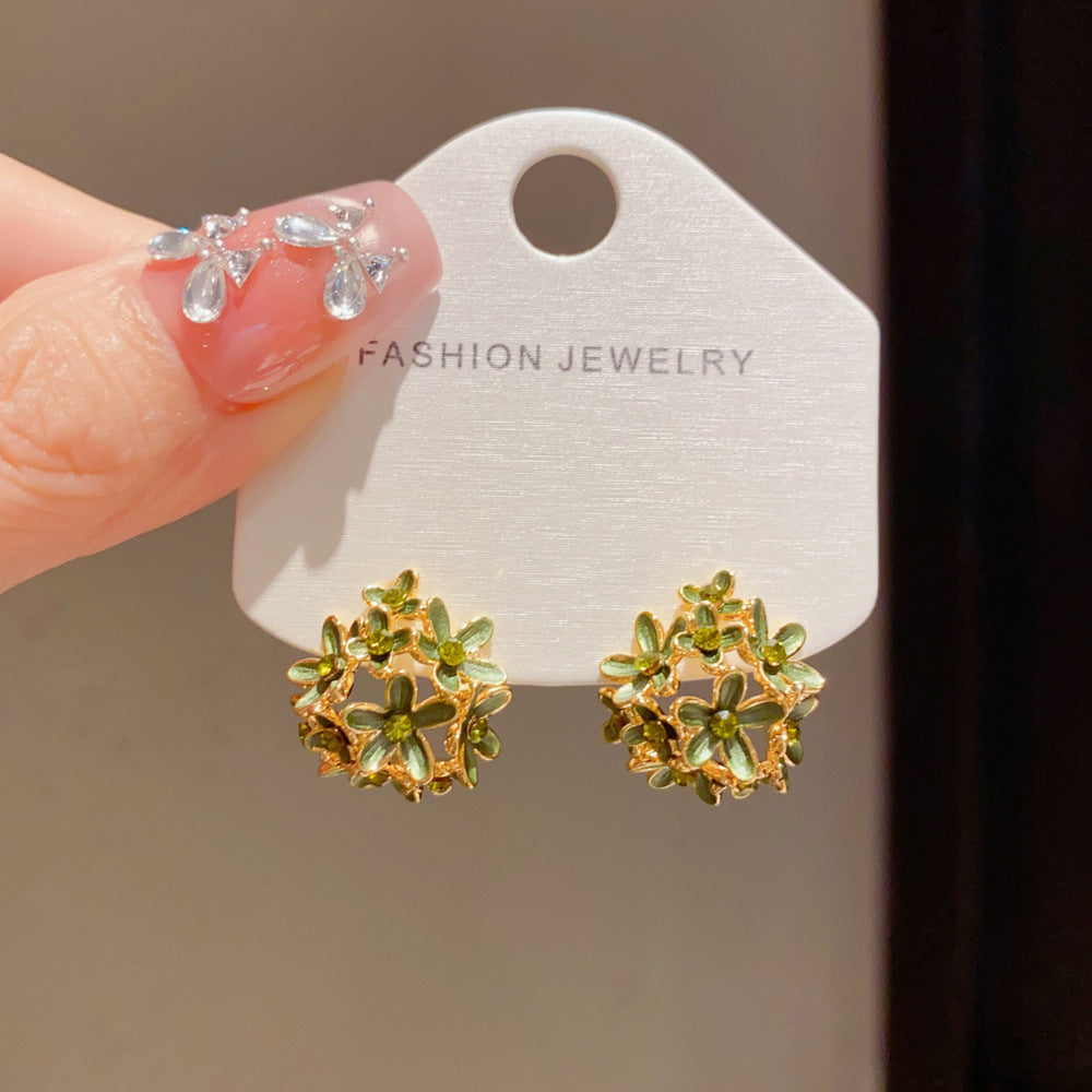 Eaioncol Thin-Coat Floral Stud Earrings Green Red