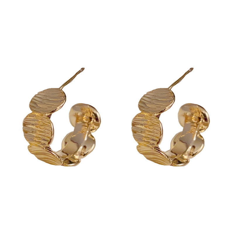 14K Gold-Plated Metal Circle C-Shaped Hoop Earrings -French Minimalist