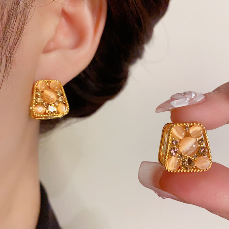 14K Gold-Plated Double-Sided Square Stud Earrings - Chic & Modern