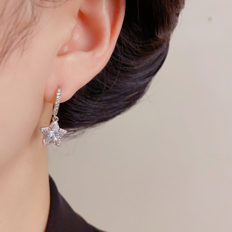 Gold Star Drop Earrings – Cubic Zirconia Minimalist Design for Women