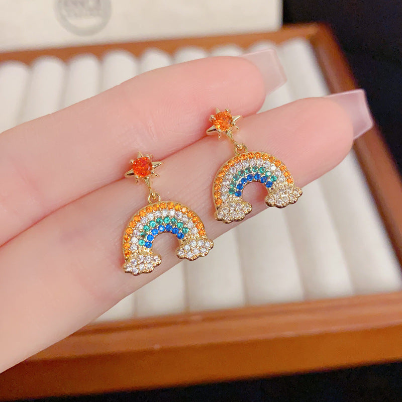 Elegant Zircon Starburst Rainbow Earrings – French Minimalist Design