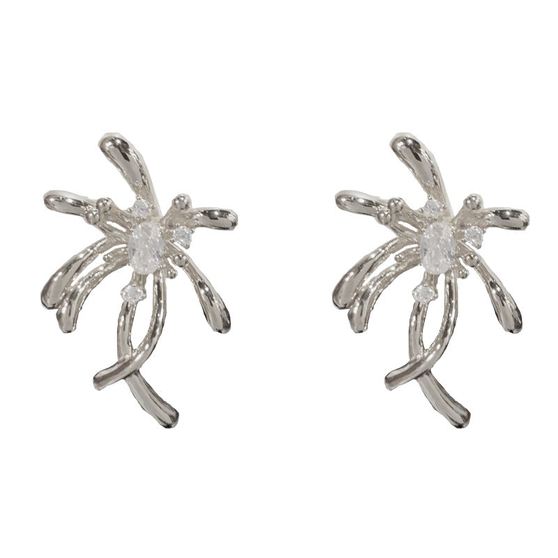 Gold Zircon Petal Earrings – French Retro Flower Studs for Women