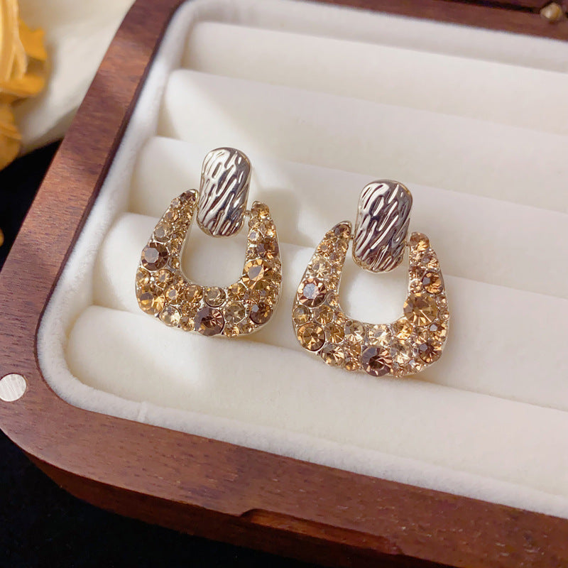 Luxury Gold-Silver Zircon Geometric Stud Earrings – Elegant Design