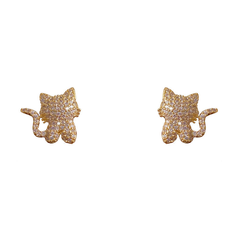 Luxury Full-Zircon Mini Cat Stud Earrings – Elegant Design