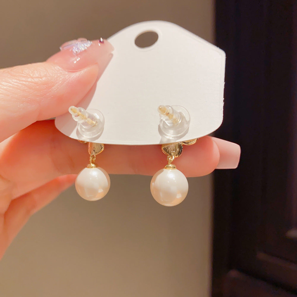 Eaioncol Geometric Petal Pearl Drop Elegant Earrings Gold