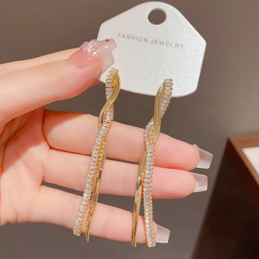 Eaioncol Cross CZ Tassel Drop Earrings Gold Silver