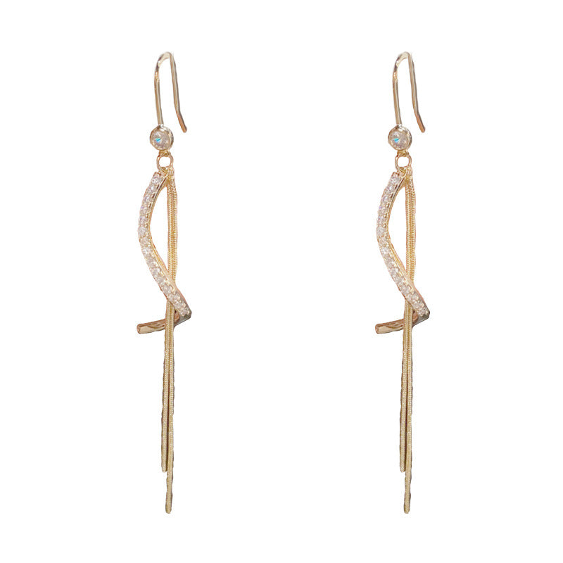 14K Gold-Plated Zircon Spiral Tassel Earrings - Geometric Chic Design