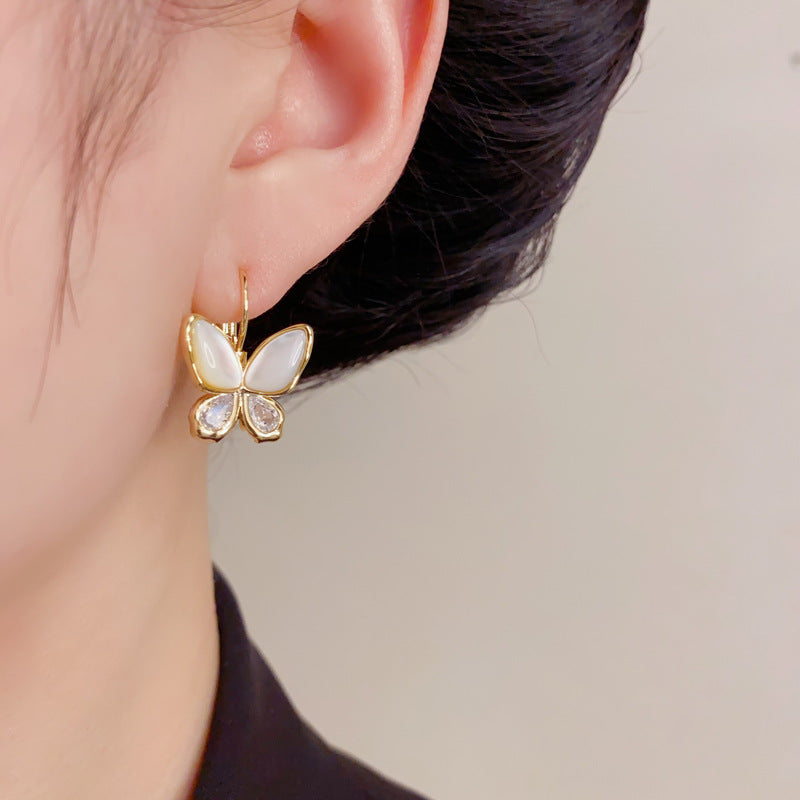 Eaioncol Mother of Pearl Butterfly Hoop Earrings Gold